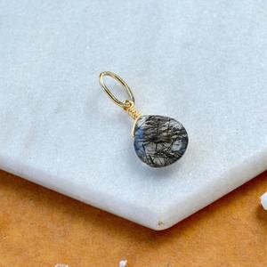 Colgante de Piedra Preciosa Facetada en Forma de Lágrima de Rutilo Negro, Aguja Negra, Piedra Natural, Chapado en Oro Rosa, Joyería Artesanal - Product Image 3