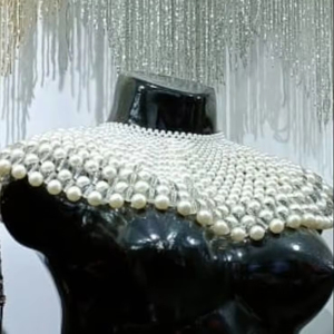 Elegante capa burlesca con cuentas hebras lentejuelas perla bordado recto silueta sujeta cuello festivales Logo Natural - Product Image 4