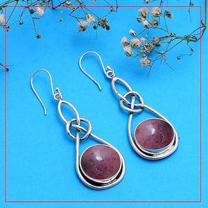 Boucles d'oreilles en argent sterling massif 925 pour filles avec pierres précieuses rhodonite Bijoux pour femmes pour les fêtes - Product Image 2