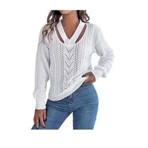 Jersey informal elegante de manga larga con cuello cuadrado para mujer, suéter de punto cálido cómodo para invierno y otoño - Product Image 5