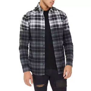 Chemise en flanelle pour hommes à carreaux noir gris ombré avec vêtements de sport de protection personnalisés de style boutonné pour les activités de plein air grande taille - Product Image 3