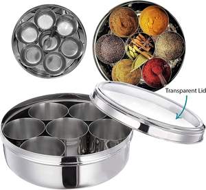 Premium Quality Sale Custom Logo 9 Mini Container Stainless Steel <b>Spice</b> Masala Dabba <b>Spice</b> <b>Tins</b> With Lid Rust - Resistant - Product Image 6