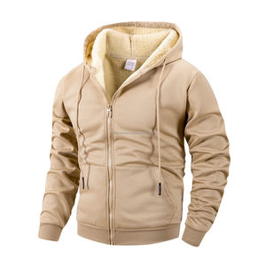 เสื้อฮู้ดซิปรูดซิปหน้าผู้ชาย, ผ้าฝ้าย100% ขนแกะอบอุ่นกันลมลำลองกีฬาแขนยาวฤดูหนาว - Product Image 3