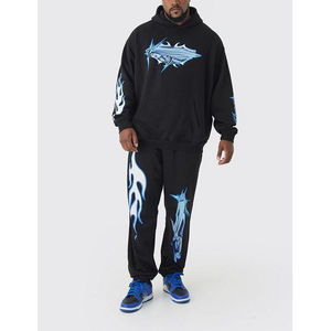 ชุดแทรคสูทผู้ชายสีดำมีฮู้ด พิมพ์ลาย โอเวอร์ไซส์ ผ้าคอตตอนคุณภาพสูง เนื้อผ้าหนา - Product Image 2