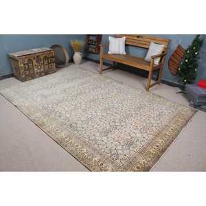 Alfombra Vintage de 6.4x9.4 pies, Alfombra Turca, Alfombra Abstracta Beige de Lana - Product Image 1