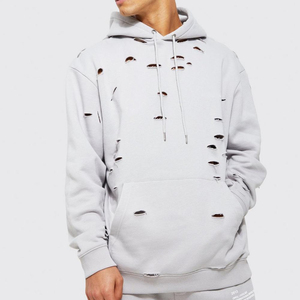 Ensemble sweat à capuche et pantalon de survêtement vintage personnalisable pour hommes, délavé à l'acide, avec fermeture à glissière et déchiré, survêtement à la mode lourd - Product Image 3