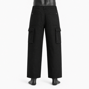 Pantalones Cargo Negros Personalizados al por Mayor, Pantalones Casuales de Algodón de Alta Calidad con Pierna Ancha y Múltiples Bolsillos para Hombre, Ropa Urbana - Product Image 2