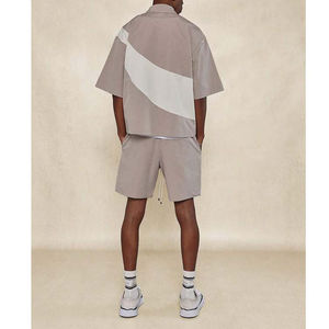 Ensemble de survêtement pour homme de haute qualité, style vintage, tissé, coupe ample, fermeture éclair, 100% coton, short 2 pièces - Product Image 2