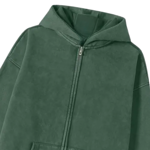 Sudadera con Capucha Verde Oscuro con Cierre, Estilo Urbano, Unisex, Algodón Grueso, Holgada, Venta al Por Mayor 2026 - Product Image 3