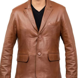 Custom Medium <b>Brown</b> Sheep Skin <b>Leather</b> Coat for <b>Men</b> High Street Office Style Collar <b>Men's</b> Fashion <b>Jacket</b> for Dress Office Wear - Product Image 1
