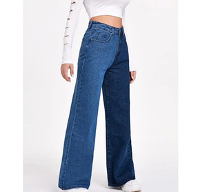 Pantalones de mezclilla azules para mujer personalizados Cremallera recta Fly Pierna ancha Longitud completa Cintura media Lavado de dos tonos para la temporada de invierno Transpirable - Product Image 3