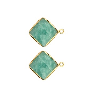 Pendentif de haute qualité en argent sterling 925 plaqué or, amazonite naturelle de forme carrée, taille facetée, serti en bézel, cadeau - Product Image 4