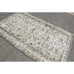 Alfombra turca Vintage Beige clásica 5,2x8,3 pies Alfombra de lana con patrón de retazos con respaldo de látex para decoración para sala de estar tamaño 9x12" - Product Image 2