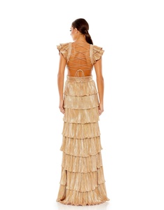 เดรสงานพรอมแขนสั้นประดับด้วยเลื่อมคอวีเซ็กซี่สำหรับผู้หญิงชุดเดรสงานพรอมแขนสั้นยาวถึงพื้นแบบคล้องคอชุดเดรสสำหรับงานปาร์ตี้ตอนเย็น - Product Image 5