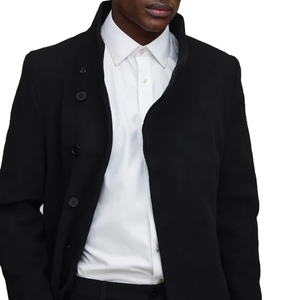 Modern <b>Black</b> Long Double Breasted Button Funnel Neck 100% Wool Knitted Seamless Fusing Regular Fit Breathable Eco-Friendly <b>Men's</b> - Product Image 3