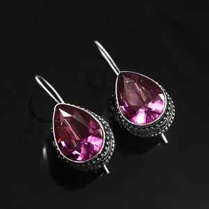 <b>Amethyst</b> Gemstone 925 Sterling Silver Handmade Vintage Cute <b>Earrings</b> Party Elegant Jewelry for Women & Children's - Product Image 2