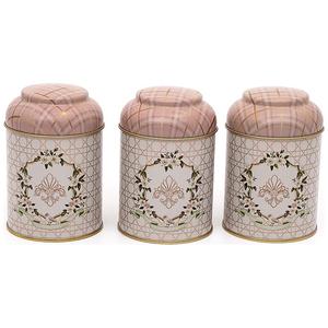 Dia 90x100 mm Metal <b>Canister</b> <b>Set</b> (<b>Set</b> of 3) with Dome Lids Rosy Rosy Design - Product Image 1