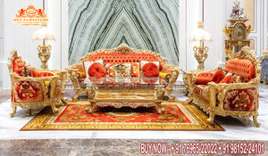 Luxurious 7-Seater High Back <b>Sofa</b> Set Hand Carved Teak Wood Furniture for Living Room <b>Gold</b> Polish High Quality Home Decor - Product Image 5