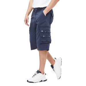 Pantalones cortos cargo de algodón 100% para hombre debajo de la rodilla Capris de sarga larga de 13 pulgadas Ajuste relajado multibolsillo con cintura elástica - Product Image 4