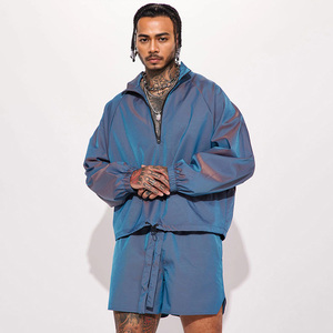 2025 stylish <b>zip</b> up <b>Short</b> Streetwear Windbreaker Nylon Pants <b>Shorts</b> Set <b>Men</b> Sweat suit <b>shorts</b> set - Product Image 1