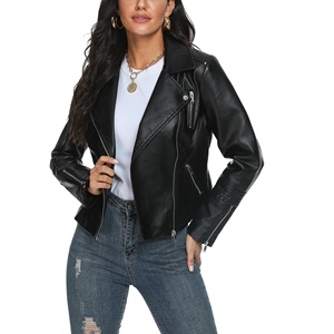 Chaqueta de piel auténtica para mujer a la moda informal con etiqueta de logotipo personalizado estilo ligero con cremallera para motocicletas suministro ODM - Product Image 4