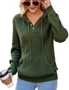 Suéter JAC22F255151X para Mujer, Manga Larga, Tejido, Color Sólido, Cuello Camisero, Estilo Casual, Holgado, con Tejido Acanalado, de Algodón/Fibra de Bambú - Product Image 1