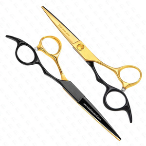 Tijeras de peluquero negras doradas, hoja de afeitar afilada de acero inoxidable, tijeras de aseo, herramientas de belleza para salón y uso Personal - Product Image 1
