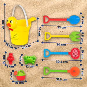 Set da Spiaggia Estivo per Bambini: Secchiello a Forma di Anatra con 4 Pale in Plastica, Annaffiatoio e Due Stampi - Product Image 4