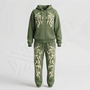 Conjunto Deportivo Unisex de Invierno con Sudadera con Capucha y Cremallera de Manga Larga, Estilo Casual, Top Corto, Bordado, Estampado, Color Sólido Personalizado - Product Image 1