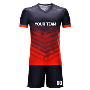 Uniformes de football à manches courtes à col en V personnalisés sublimés PUDDING SPORTS, kits de football respirants, impression du nom de l'équipe, usine - Product Image 4