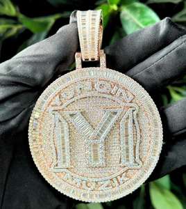 Pendentif en diamant Moissanite rond et taille baguette Style Hip Hop pendentif à breloque cadeau pour homme en argent sterling 925 - Product Image 3