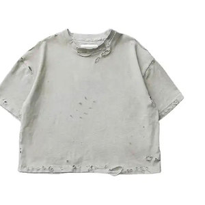 Vintage lavé hommes recadrée surdimensionné en détresse t-shirt Logo personnalisé poids lourd 100% coton Streetwear pour hommes - Product Image 4