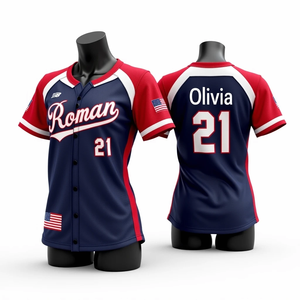 Maillots de baseball et de softball personnalisés pour hommes adultes, imprimés numériquement, en maille respirante en polyester de haute qualité, col en V, séchage rapide - Product Image 1