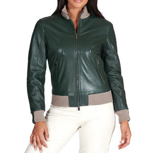 Veste en cuir de style bombardier avec doublure intérieure douce et ceinture côtelée et logo personnalisable pour la mode haut de gamme - Product Image 1