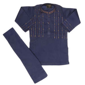 Boys Embroidered Shalwar Kameez - Navy Blue - Product Image 4