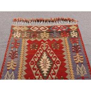 Vintage Turkish Rug, Area 3.9x7.2 ft (119x219 cm) Rug, <b>Red</b> Patchwork <b>Wool</b> Rug - Product Image 4