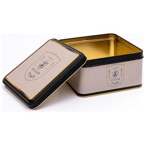 Boîte de rangement carrée en métal de 2,2L 158x158x87mm avec couvercle coulissant et plateaux de rangement en lin d'inspiration café vintage - Product Image 1