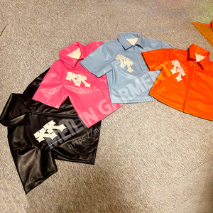 OEM personnalisé hommes de haute qualité en cuir PU fermeture éclair Faux cuir chemise Vintage à manches courtes poche poitrine Logo personnalisé brodé Patch - Product Image 2