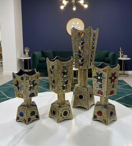 Décoration d'intérieur de style arabe, écologique, fait à la main, finition dorée métallique, orné de perles de pierre colorées, brûleur à encens Bakhoor - Product Image 2