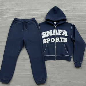 Survêtement élégant avec logo personnalisé, broderie appliquée délavée, vêtements décontractés pour hommes, nouveau style, survêtements personnalisés - Product Image 1