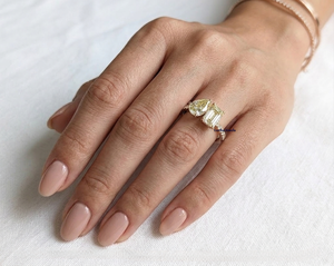 Lurba Jewels 18K Solid Gold Pear & Emerald Cut Lab Grown Diamond Engagement Ring IGI Certified Luxury Women's Wedding Party Gift - Product Image 4