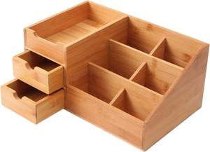 <b>Makeup</b> Organizer, Bamboo Bathroom Counter Organizers and Storage for <b>Vanity</b> Countertop or Dresser Top, Wood Cosmetic Tray Brush - Product Image 2