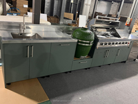 Nouvel ensemble de meubles de cuisine extérieurs modulaires en acier inoxydable avec évier, robinet et portes vitrées pour appartement, design moderne