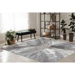 Tapis en chenille gris abstrait : design marbré moderne, tapis imprimé, tapis doux non tissé - Product Image 3