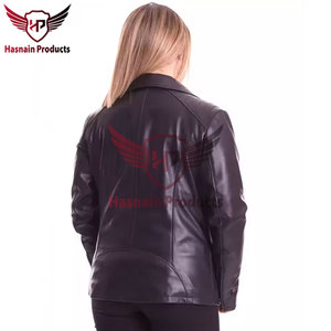 Chaqueta de cuero genuino negro para mujer, estilo motero, con cremallera asimétrica, cuello solapa, piel de oveja, bolsillos con cremallera, corte ajustado, prendas de abrigo personalizadas, novedad - Product Image 5