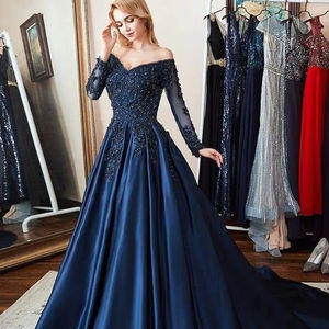 ผ้าตาข่ายประดับเลื่อมลูกปัดเปิดไหล่สีน้ำตาลเป็นเส้นตรงยาวถึงพื้นเป็นมิตรกับสิ่งแวดล้อมระบายอากาศได้ดีลายคริสตัลป้องกันไฟฟ้าสถิตย์ - Product Image 1