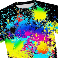 T-shirt personnalisé par sublimation, impression intégrale, peinture multicolore, graphique éclaboussures, tee-shirt unisexe en polyester, OEM ODM, haute qualité, mode