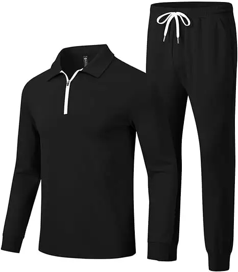 Của nam giới Tracksuit 2 mảnh sweatsuit theo dõi phù hợp với 1/4 Zip dài tay áo Tops chạy bộ quần trang phục giản dị cho nam giới