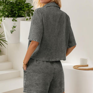 Vêtements de sport d'entraînement Vêtements à cordon de serrage Design de mode Ensemble en jean 2 pièces pour femmes Ensemble 2 pièces en denim Ensemble 2 pièces pour femmes - Product Image 3