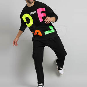 Venta caliente transpirable invierno Casual sólido ropa de calle bajo MOQ hombres Flare chándal trajes sueltos de algodón hecho - Product Image 4